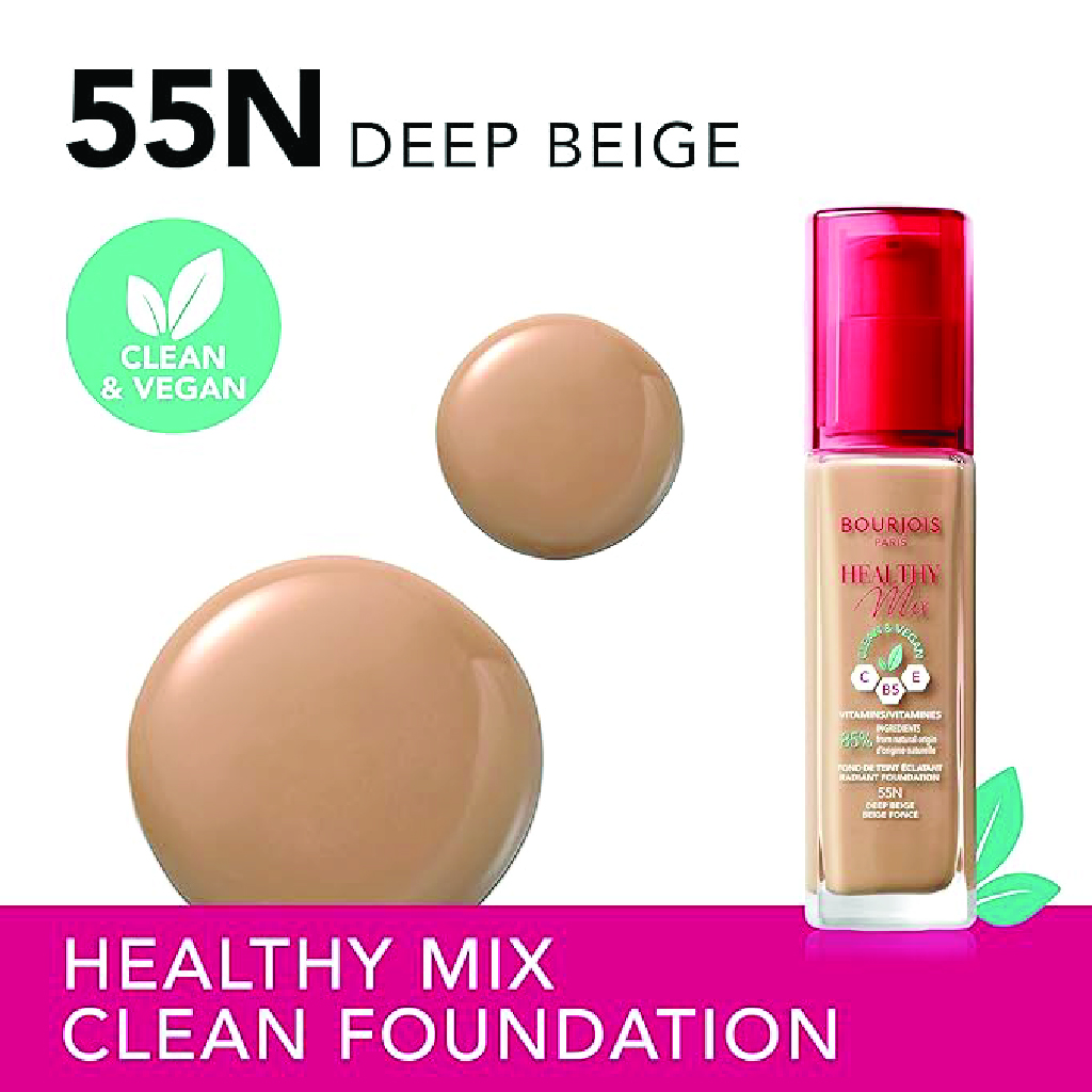 Bourjois, Healthy Mix Clean Foundation 55 Deep Beige, Lightweight foundation with natural coverage