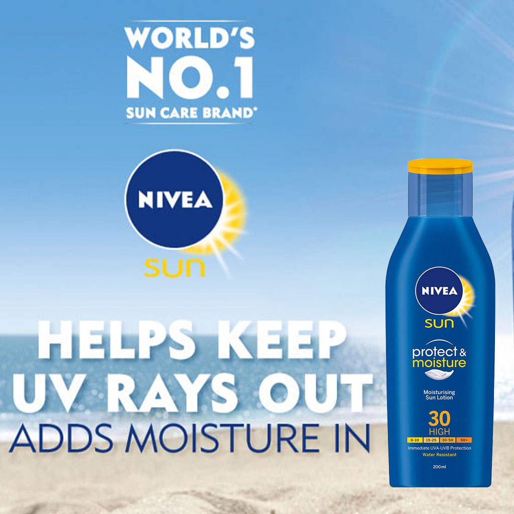 Nivea Sun, SPF 30 Moisturising Sun Lotion, Broad spectrum sun protection with moisturizing effect, 200ml