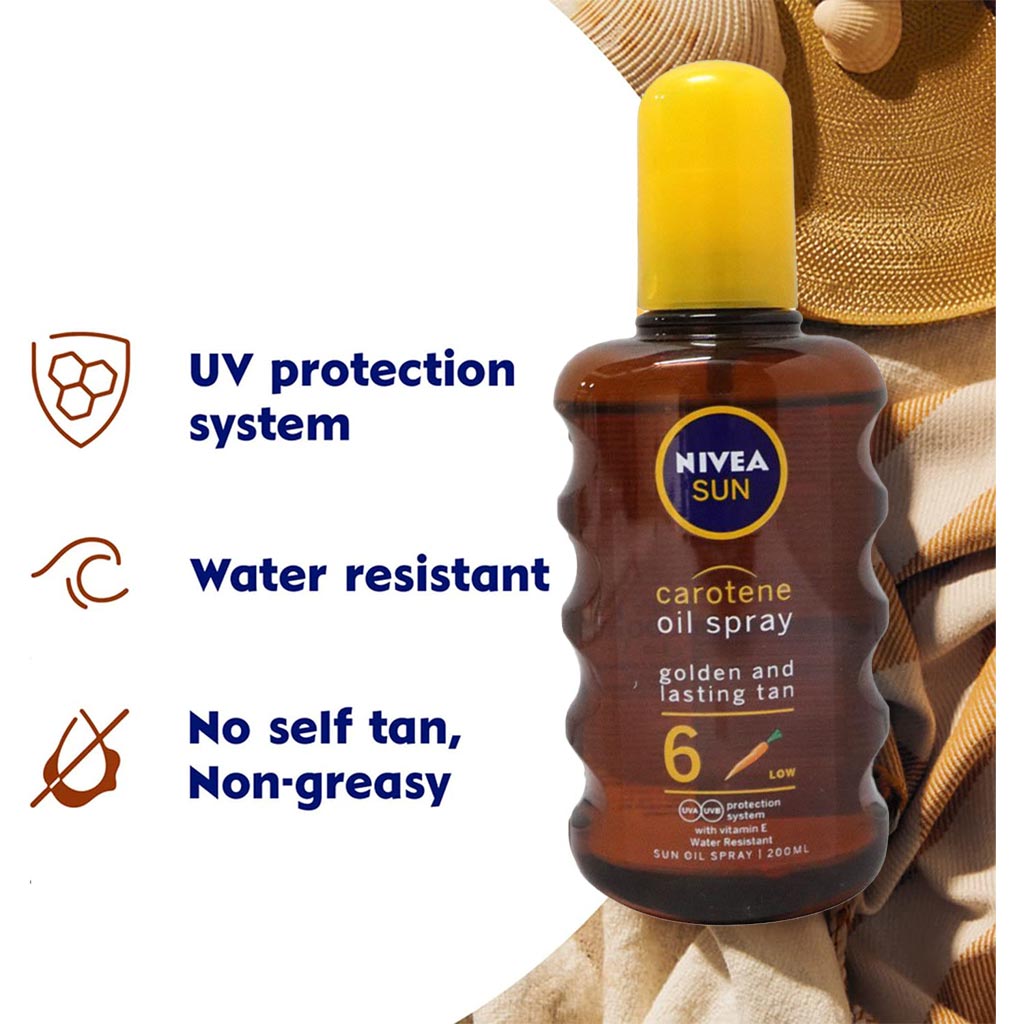 Nivea, Carotene Tanning Oil Spray, Accelerating tanning oil with moisturizing effect, 200ml