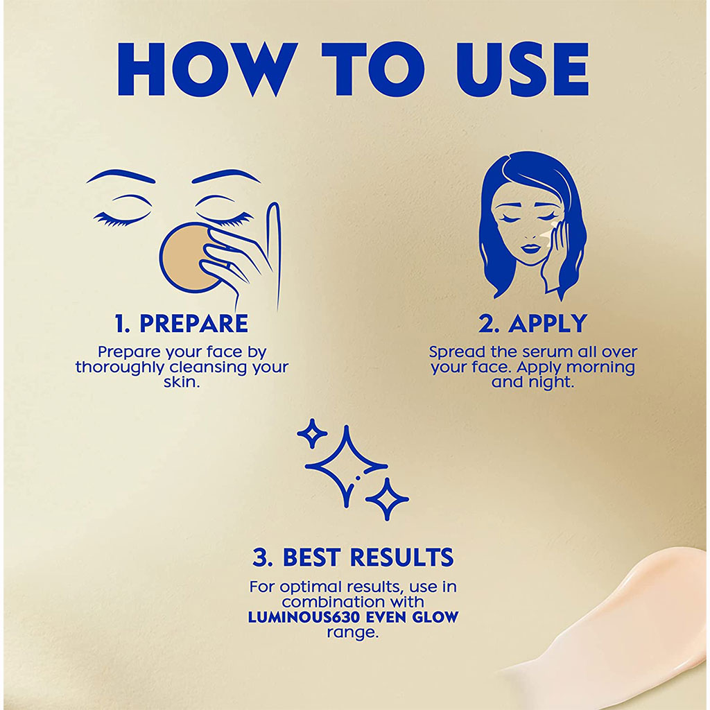 Nivea, Luminous630 Even Glow Concentrated Serum, Brightening serum for even skin tone, 30 ml