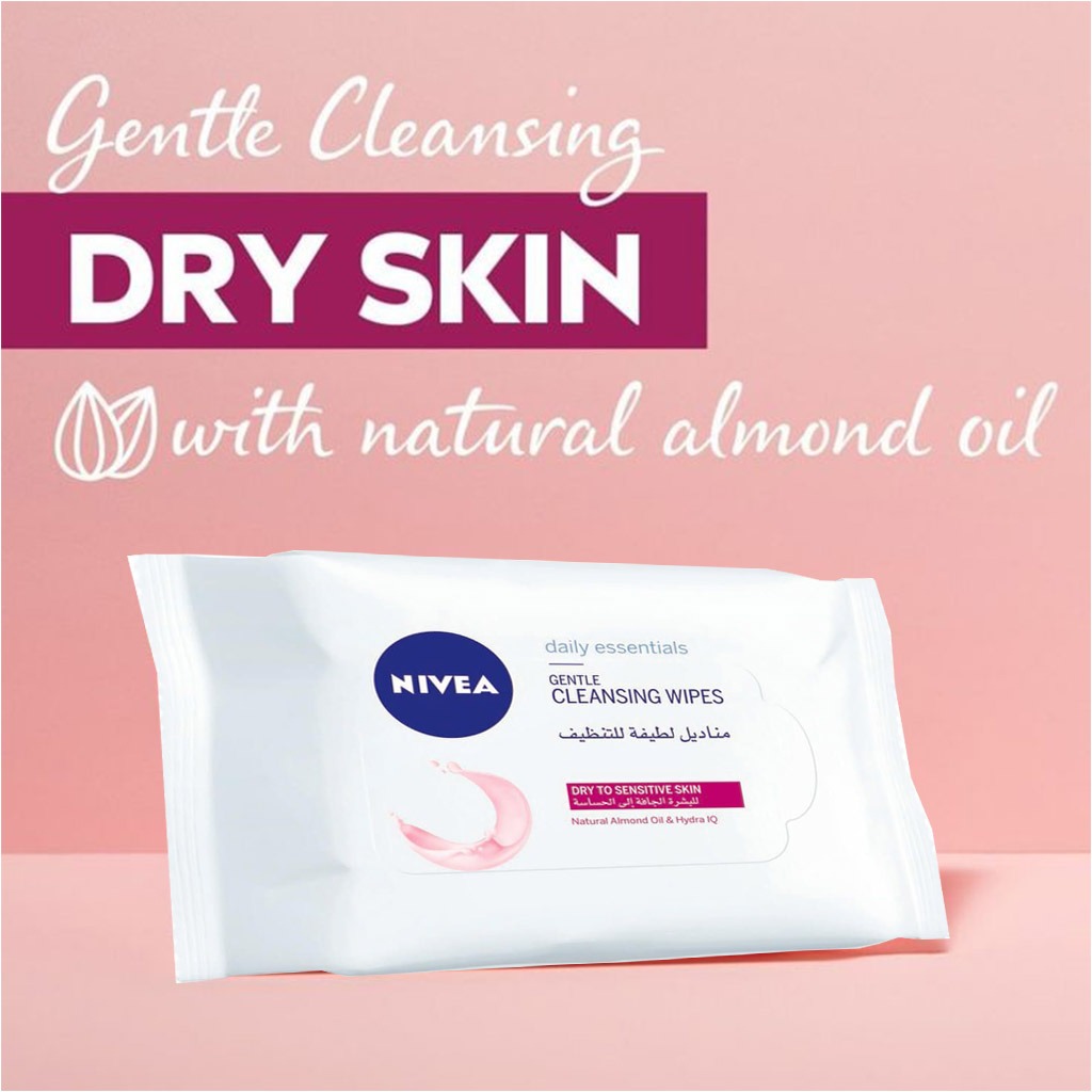 Nivea, Gentle Dry to Sensitive Skin Cleansing Wipes, Mild cleansing wipes for sensitive skin, 25 wipes