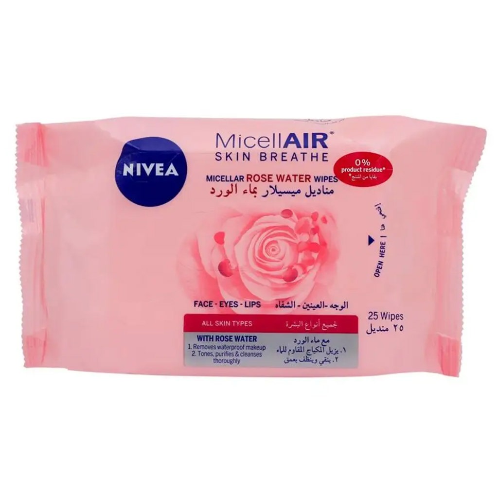 Nivea Micellair Skin Breathe Micellar Rose Water Wipes, Pack of 25's