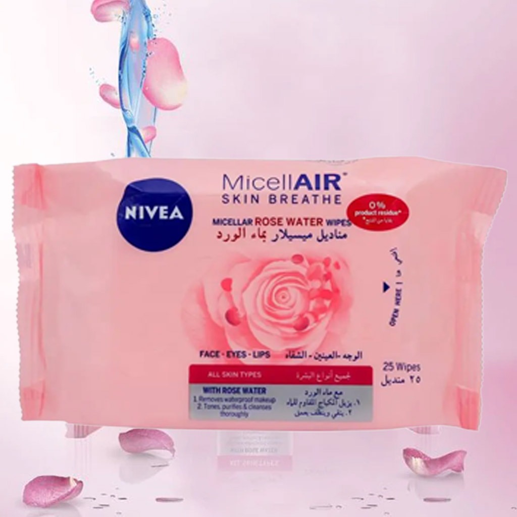 Nivea Micellair Skin Breathe Micellar Rose Water Wipes, Pack of 25's