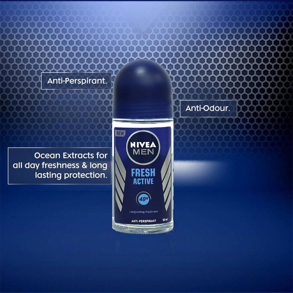 Nivea Men, Fresh Active Deodorant Roll-On, Cooling and refreshing deodorant for men, 50ml
