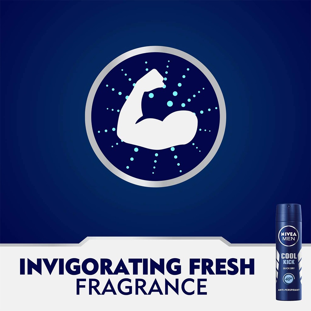 Nivea Men, Cool Kick Deodorant Spray, Refreshing cooling spray for men, 150ml