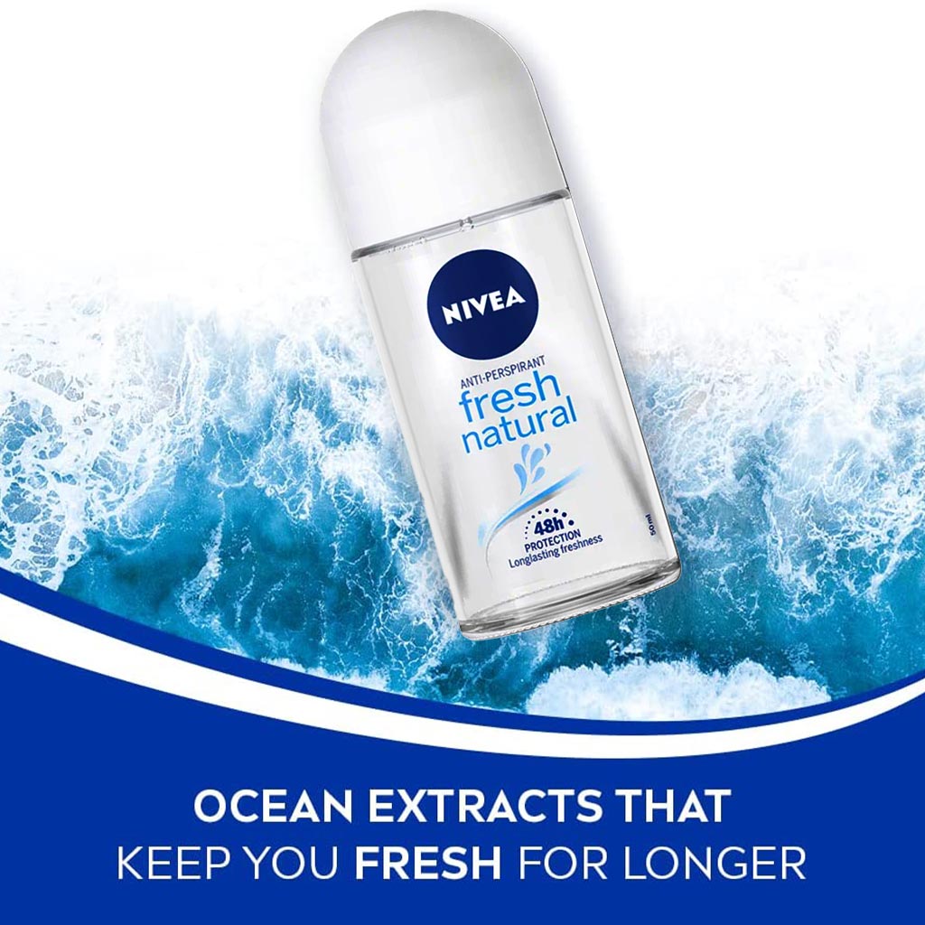 Nivea, Fresh Natural Deodorant Roll-On, Gentle deodorant with natural fresh scent, 50ml