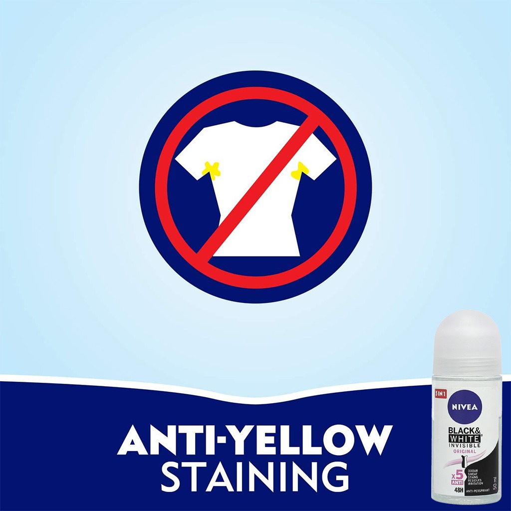 Nivea, Invisible Black & White Original Roll-On, Antiperspirant roll-on preventing white marks, 50ml