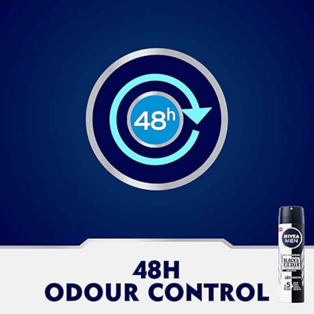 Nivea, Deo Black & White Men Spray, Antiperspirant spray with long-lasting odor protection, 150ml