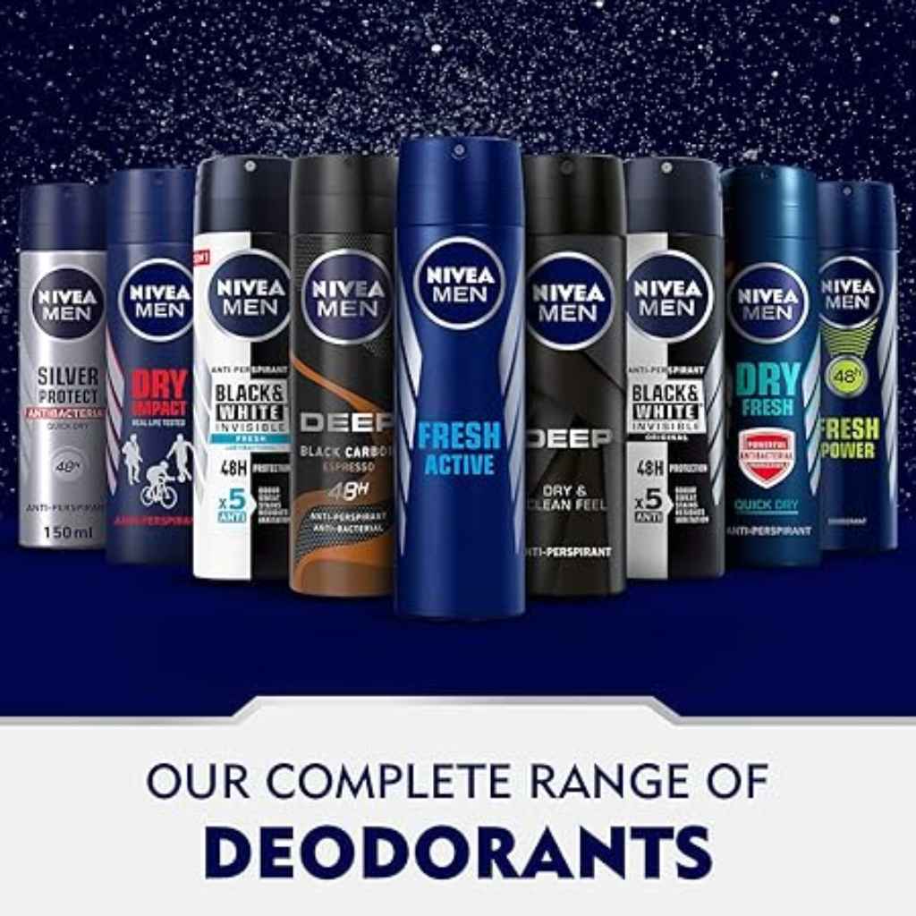 Nivea, Deo Black & White Men Spray, Antiperspirant spray with long-lasting odor protection, 150ml