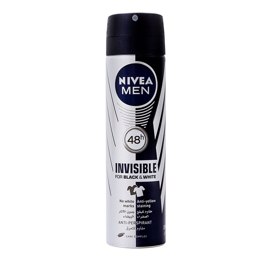 Nivea Men, Invisible for Black and White Deodorant Spray, Anti-stain long-lasting deodorant, 150 ml