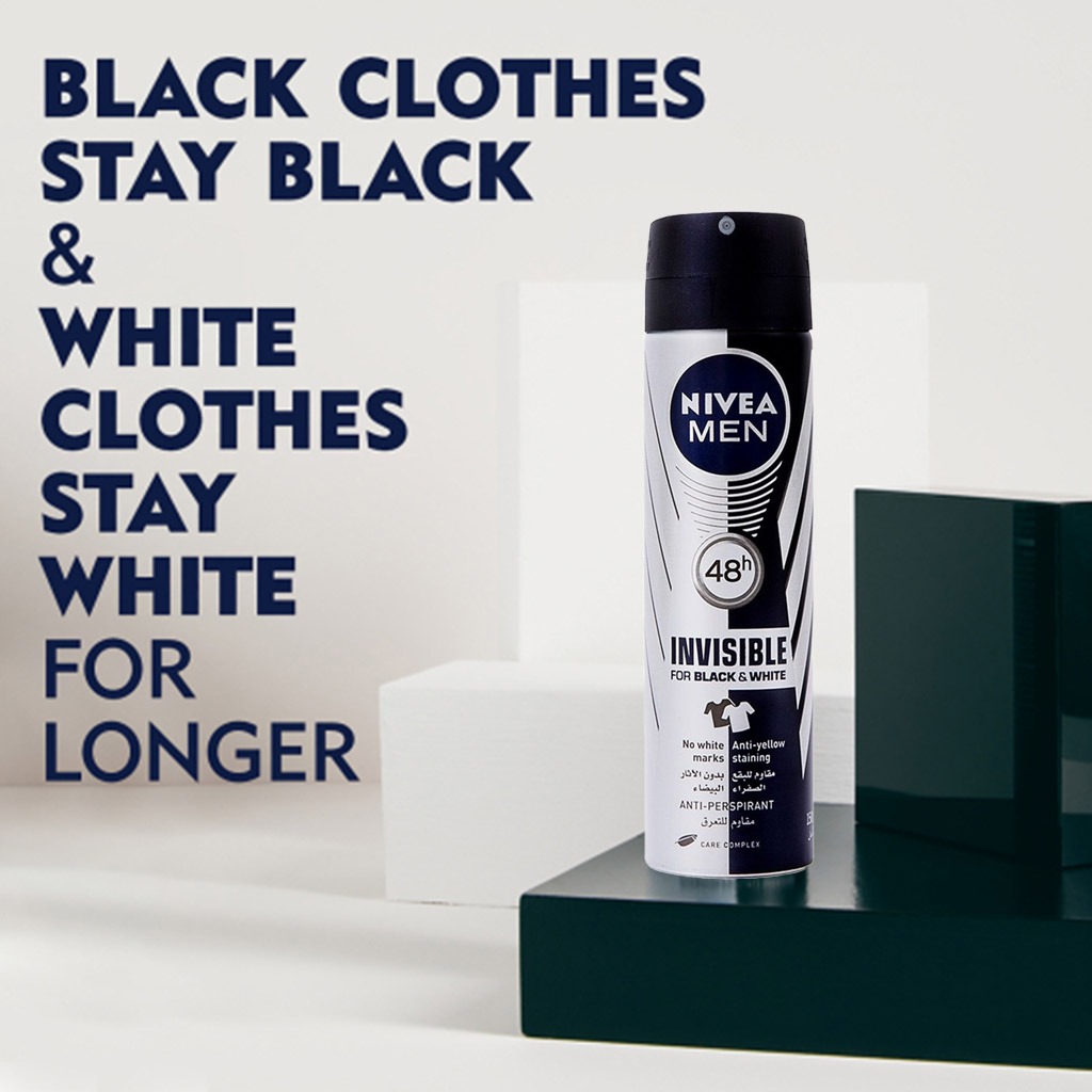 Nivea Men, Invisible for Black and White Deodorant Spray, Anti-stain long-lasting deodorant, 150 ml