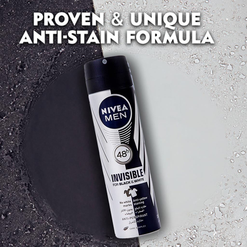 Nivea Men, Invisible for Black and White Deodorant Spray, Anti-stain long-lasting deodorant, 150 ml