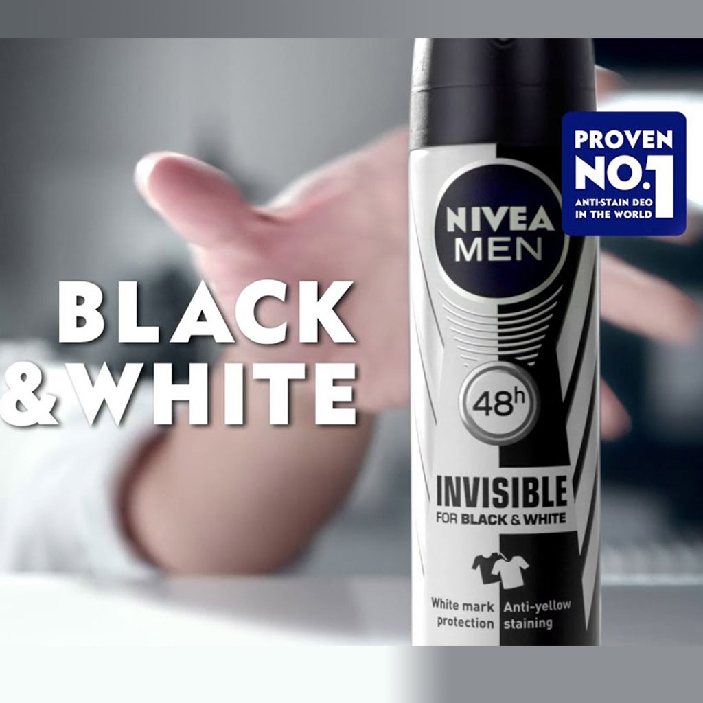 Nivea Men, Invisible for Black and White Deodorant Spray, Anti-stain long-lasting deodorant, 150 ml