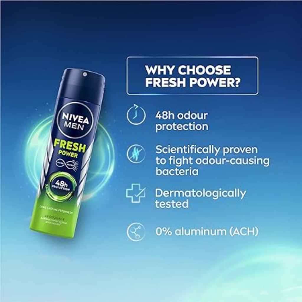 Nivea, Deo Male Fresh Power Spray, Refreshing deodorant spray for men, 150ml