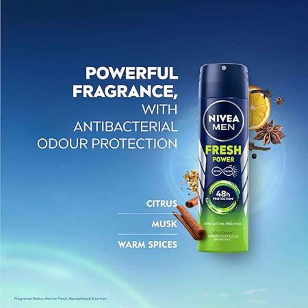 Nivea, Deo Male Fresh Power Spray, Refreshing deodorant spray for men, 150ml