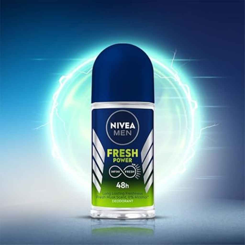 Nivea Men, Fresh Power Roll-On Deodorant, Energizing deodorant for active men, 50ml