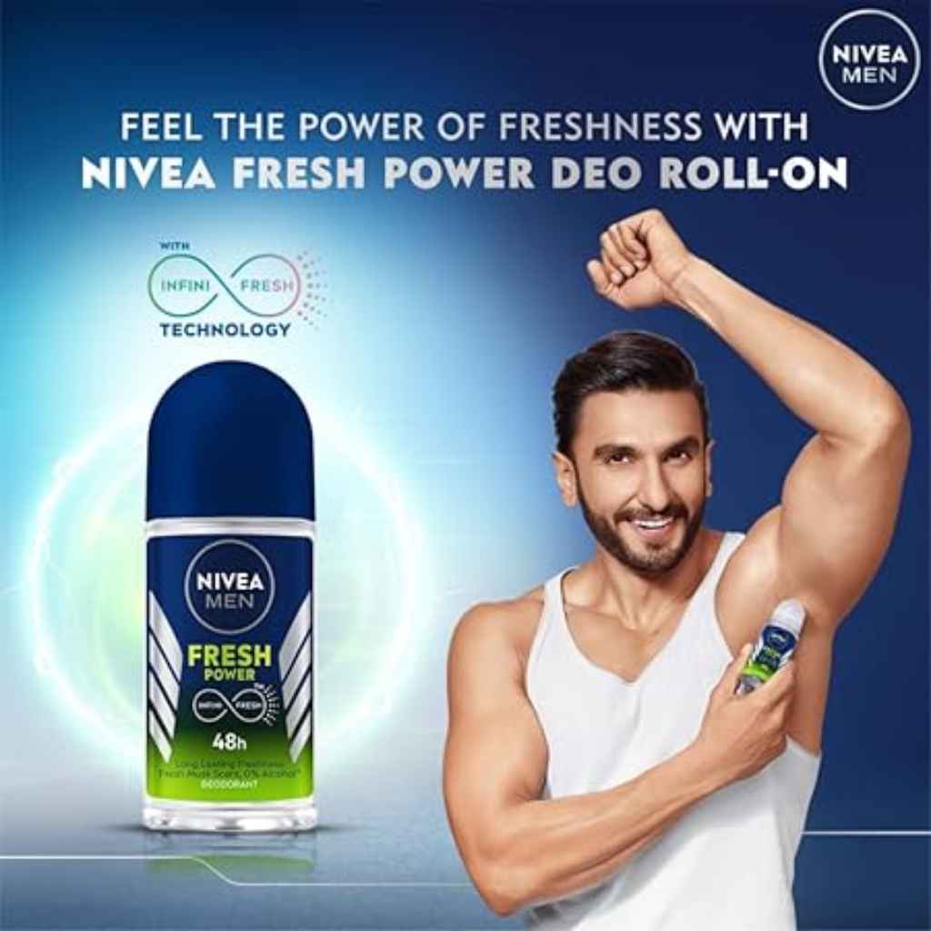 Nivea Men, Fresh Power Roll-On Deodorant, Energizing deodorant for active men, 50ml