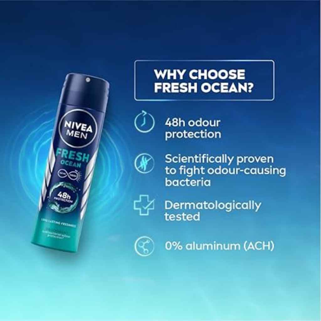 Nivea, Deo Spray Fresh Ocean, Refreshing ocean scent deodorant spray, 150ml