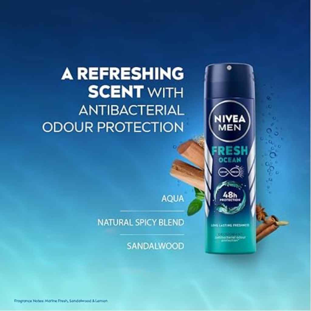 Nivea, Deo Spray Fresh Ocean, Refreshing ocean scent deodorant spray, 150ml