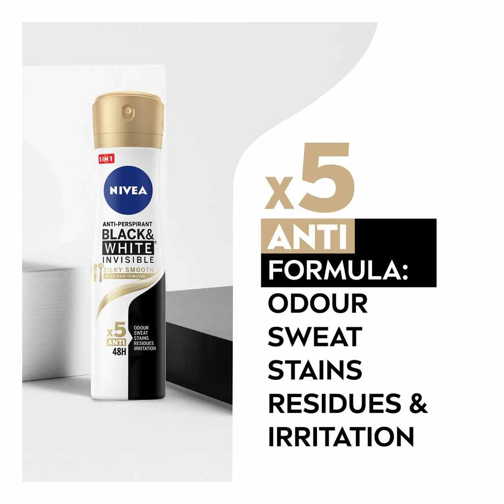Nivea, Antiperspirant spray for women black & white invisible silky smooth, Long-lasting sweat protection with gentle care, 150ml
