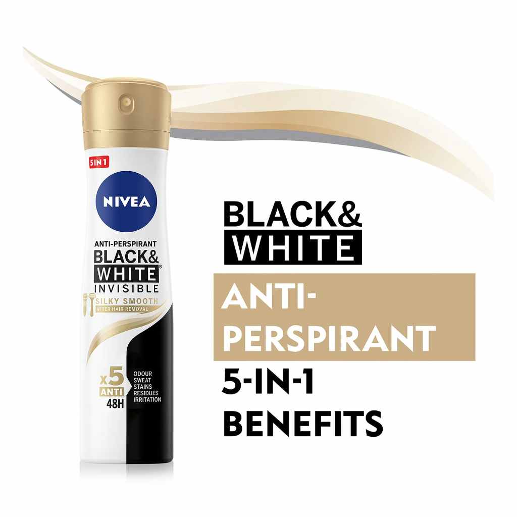 Nivea, Antiperspirant spray for women black & white invisible silky smooth, Long-lasting sweat protection with gentle care, 150ml
