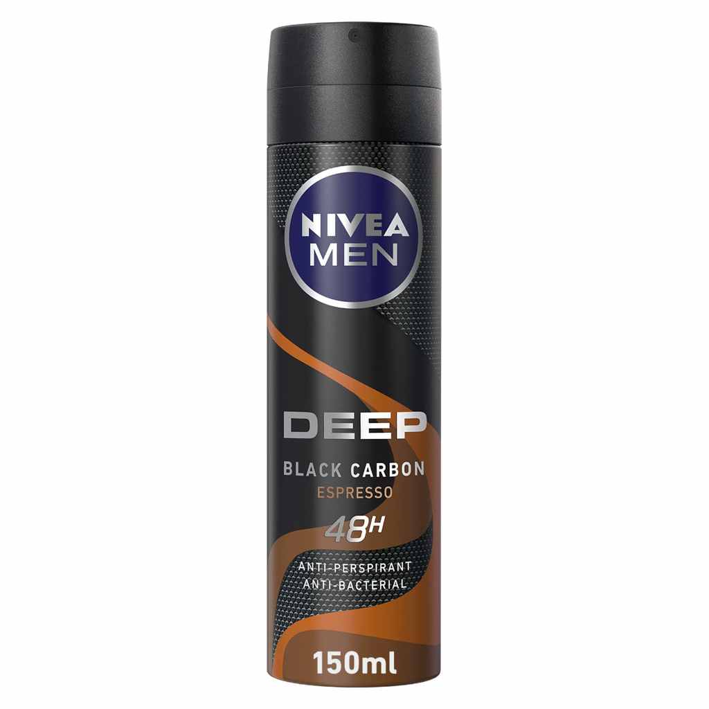 Nivea, Antiperspirant Spray Deep Black Carbon Espresso, Intense deodorant spray for men, 150ml