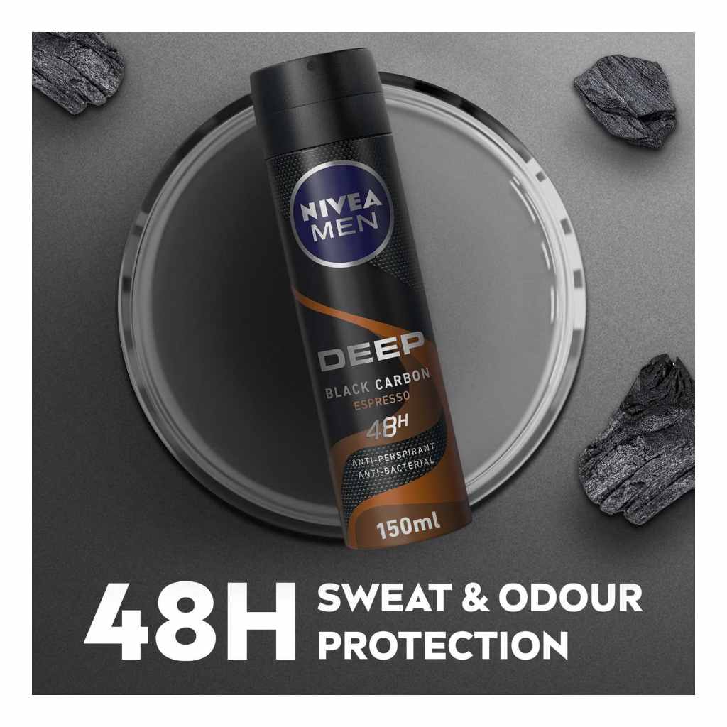 Nivea, Antiperspirant Spray Deep Black Carbon Espresso, Intense deodorant spray for men, 150ml