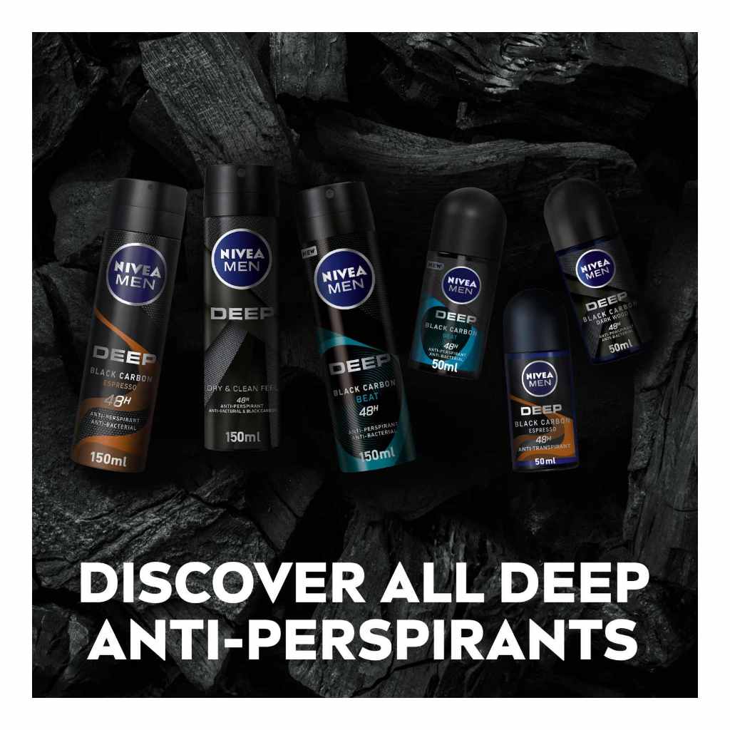 Nivea, Antiperspirant Spray Deep Black Carbon Espresso, Intense deodorant spray for men, 150ml