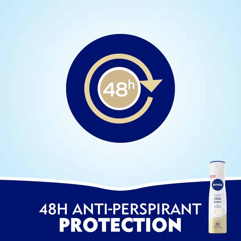 Nivea, Antiperspirant Spray Clean Protect with Pure Alum, Long-lasting sweat protection for women, 150ml