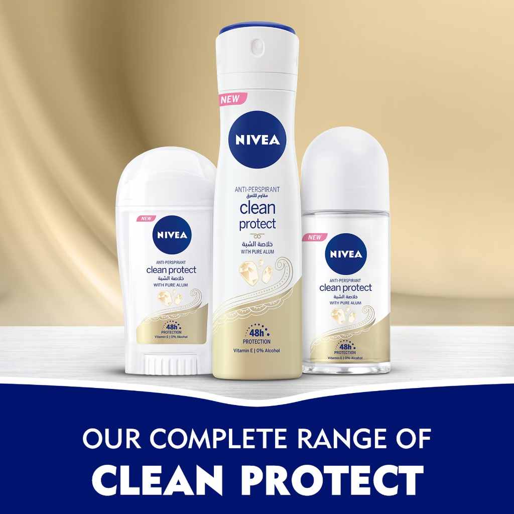 Nivea, Antiperspirant Spray Clean Protect with Pure Alum, Long-lasting sweat protection for women, 150ml