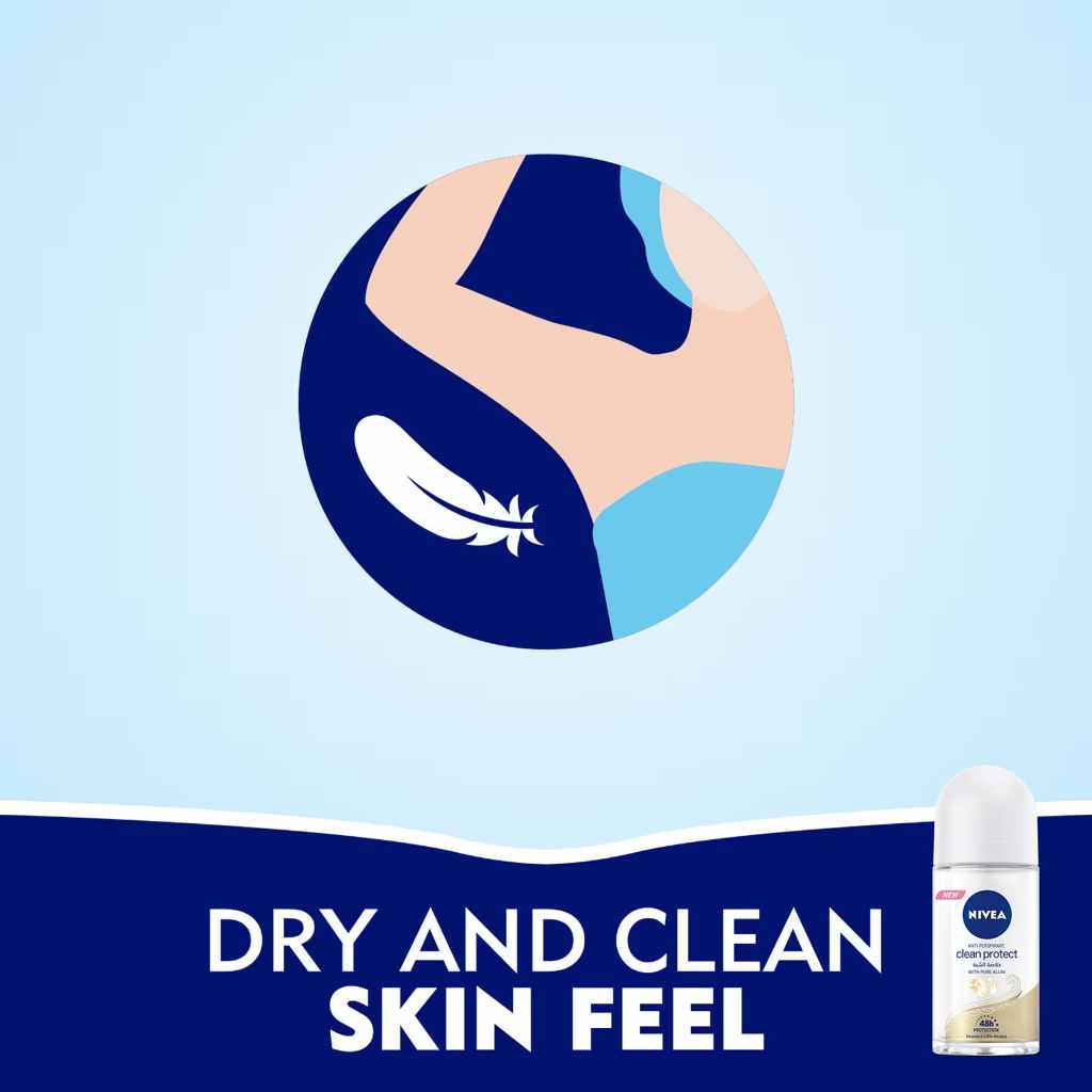 Nivea, Antiperspirant Deo Roll-On Clean Protect, Women's roll-on with pure alum for odor protection, 50ml
