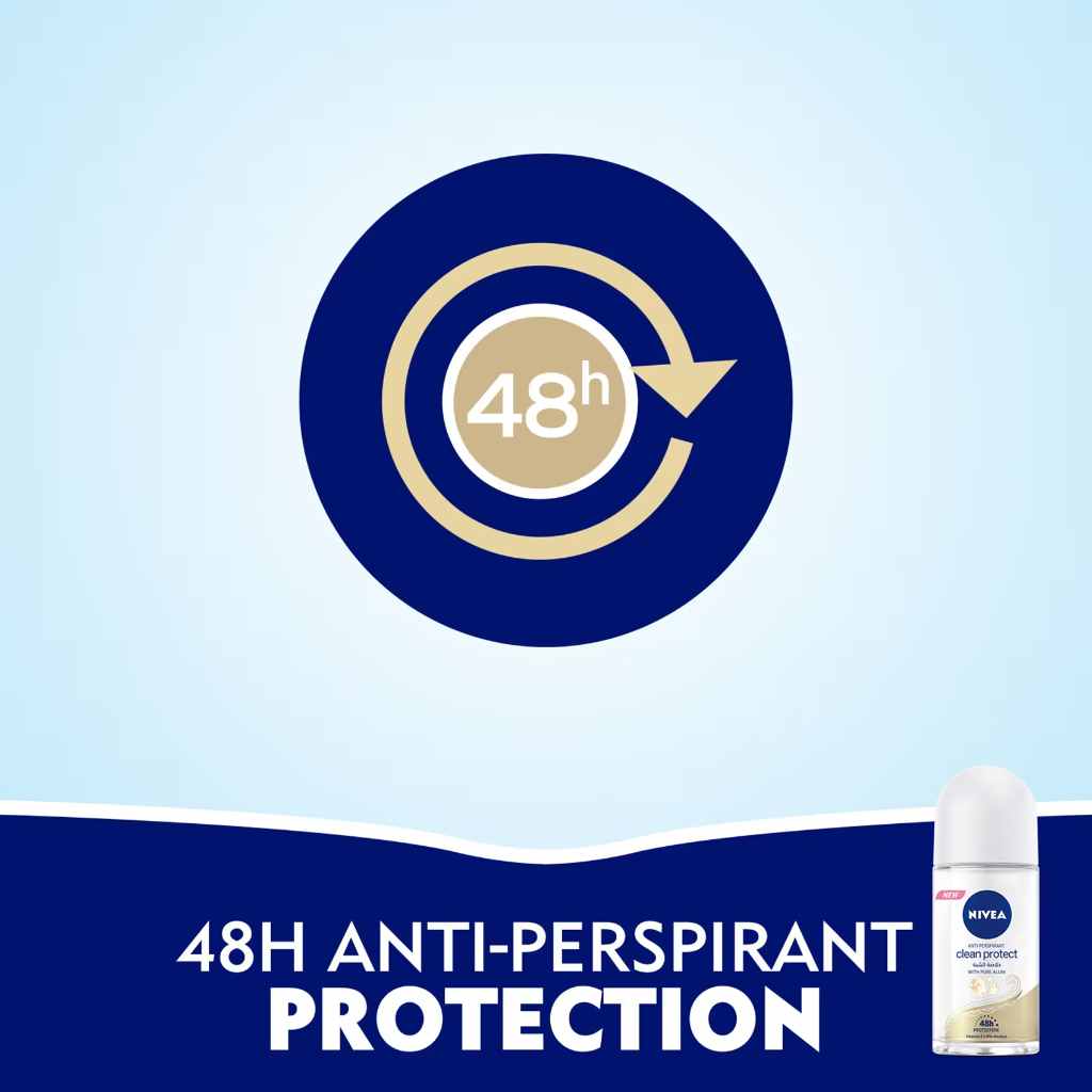 Nivea, Antiperspirant Deo Roll-On Clean Protect, Women's roll-on with pure alum for odor protection, 50ml