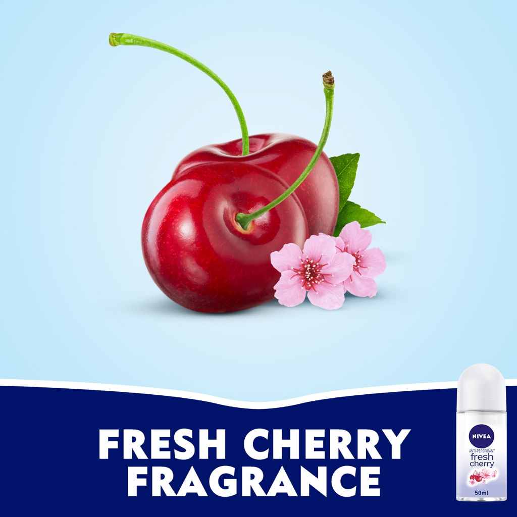 Nivea, Antiperspirant Deo Roll-On Fresh Cherry, Fruity fresh deodorant for women, 50ml