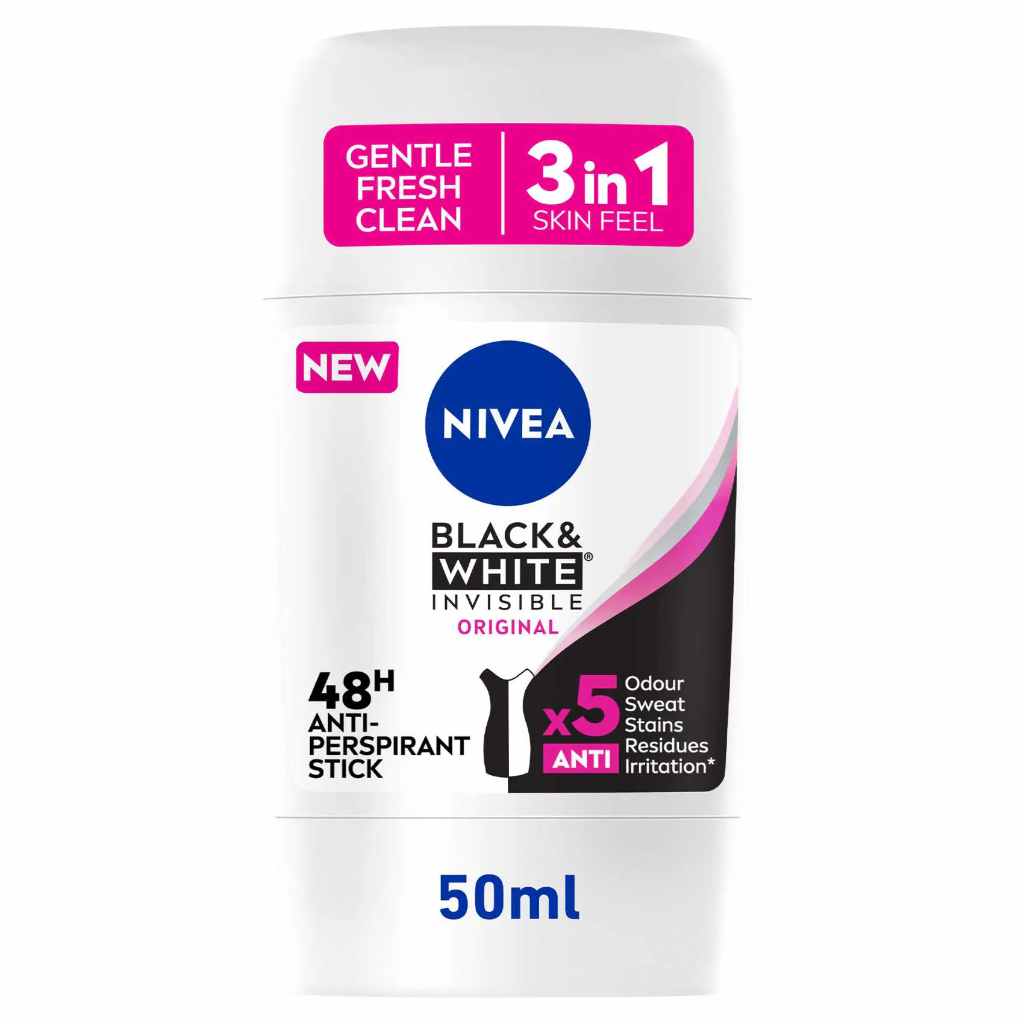 Nivea, Antiperspirant Stick Black & White, Women's antiperspirant stick preventing white marks, 50ml