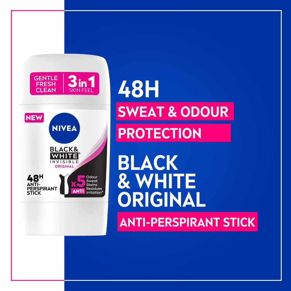 Nivea, Antiperspirant Stick Black & White, Women's antiperspirant stick preventing white marks, 50ml