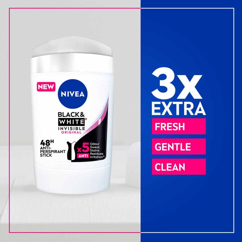 Nivea, Antiperspirant Stick Black & White, Women's antiperspirant stick preventing white marks, 50ml