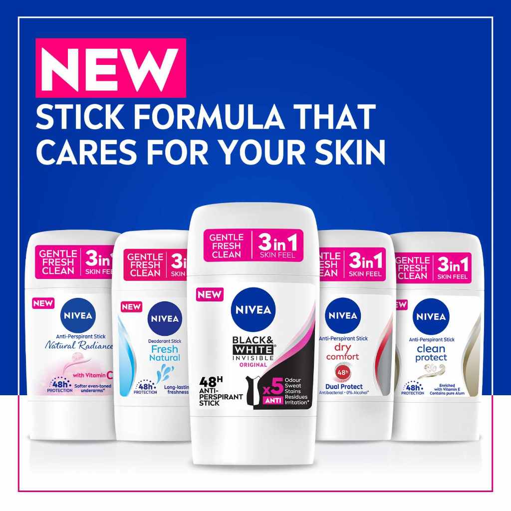 Nivea, Antiperspirant Stick Black & White, Women's antiperspirant stick preventing white marks, 50ml