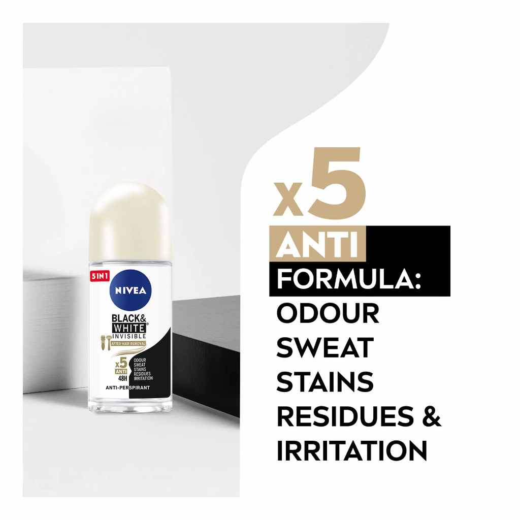 Nivea Antiperspirant Roll On for Women Black & White Invisible Silky Smooth 50ml