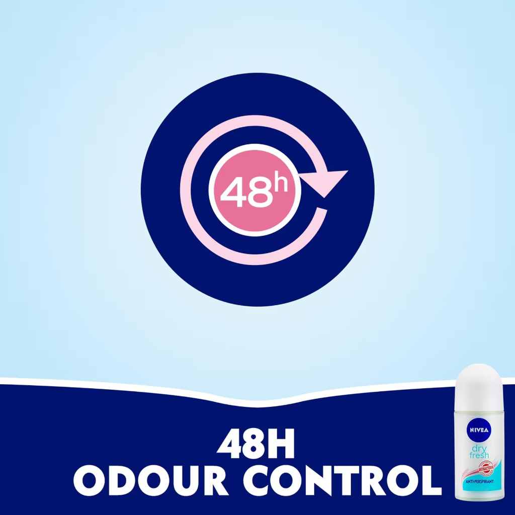 Nivea, Antiperspirant Roll-On Dry Fresh, Long-lasting freshness deodorant for women, 50ml