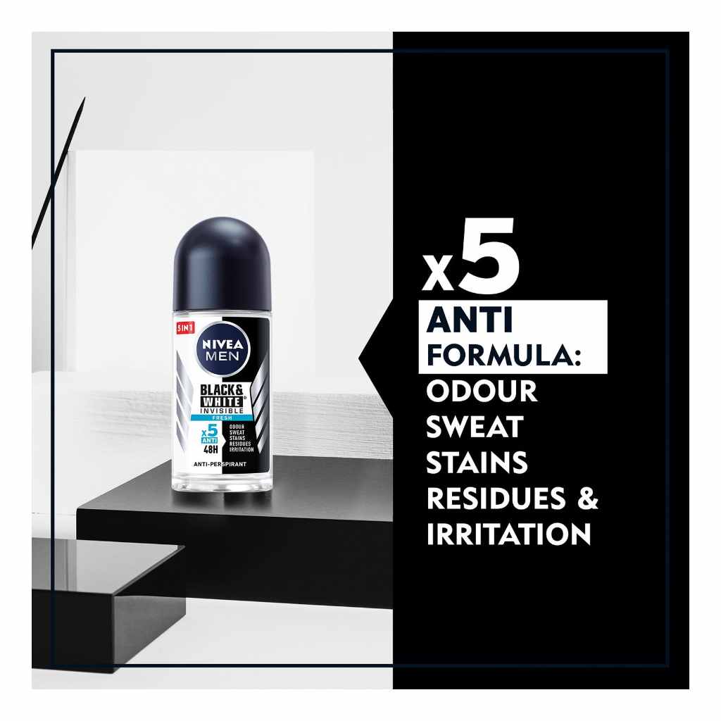 Nivea Men, Antiperspirant Roll-On Black & White Fresh, Sweat and odor protection roll-on, 50ml