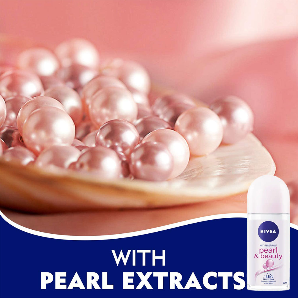 Nivea, Pearl & Beauty Antiperspirant Roll-On, Antiperspirant with pearl extract for smooth underarms, 50ml