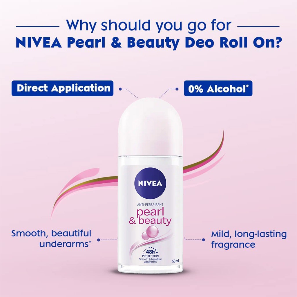 Nivea, Pearl & Beauty Antiperspirant Roll-On, Antiperspirant with pearl extract for smooth underarms, 50ml