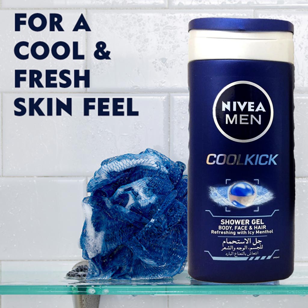 Nivea Men, Cool Kick Shower Gel, Refreshing shower gel with cooling effect, 250ml