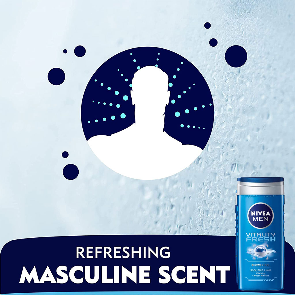Nivea Men, Vitality Fresh Shower Gel, Energizing shower gel for men, 250ml