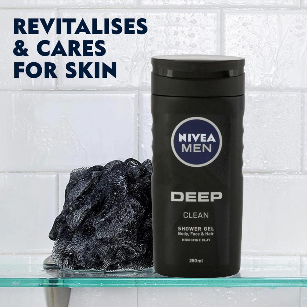 Nivea Men, Deep Clean Shower Gel, Invigorating shower gel for deep cleansing, 250 ml