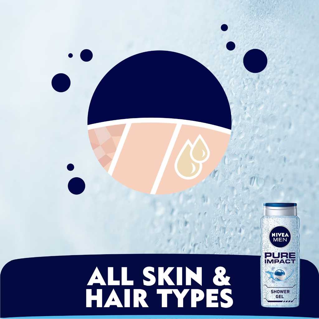 Nivea, Body Care Pure Impact, Energizing and refreshing body wash, 500 ml