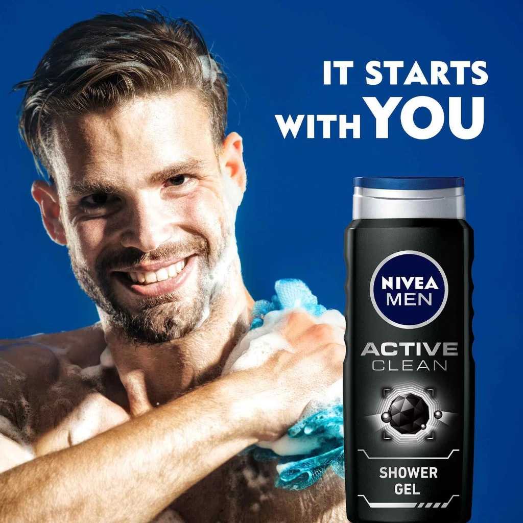 Nivea Men, 3in1 Shower Gel Active Clean, Body, face and hair cleansing gel, 500 ml