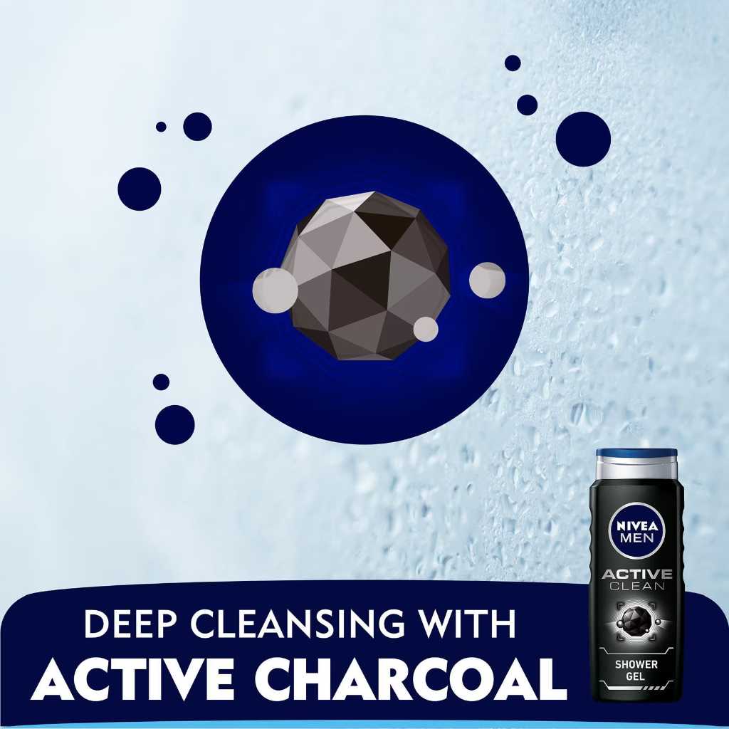 Nivea Men, 3in1 Shower Gel Active Clean, Body, face and hair cleansing gel, 500 ml