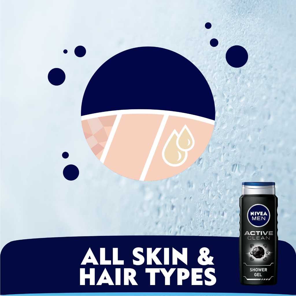 Nivea Men, 3in1 Shower Gel Active Clean, Body, face and hair cleansing gel, 500 ml