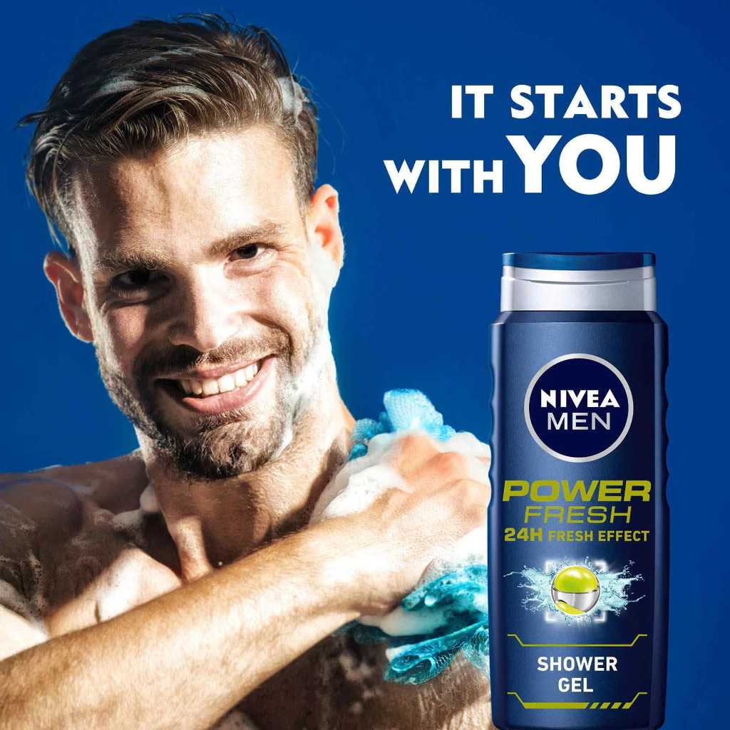 Nivea Men, 3-in-1 Shower Gel Power Fresh, Refreshing shower gel for body, face, and hair, 500ml